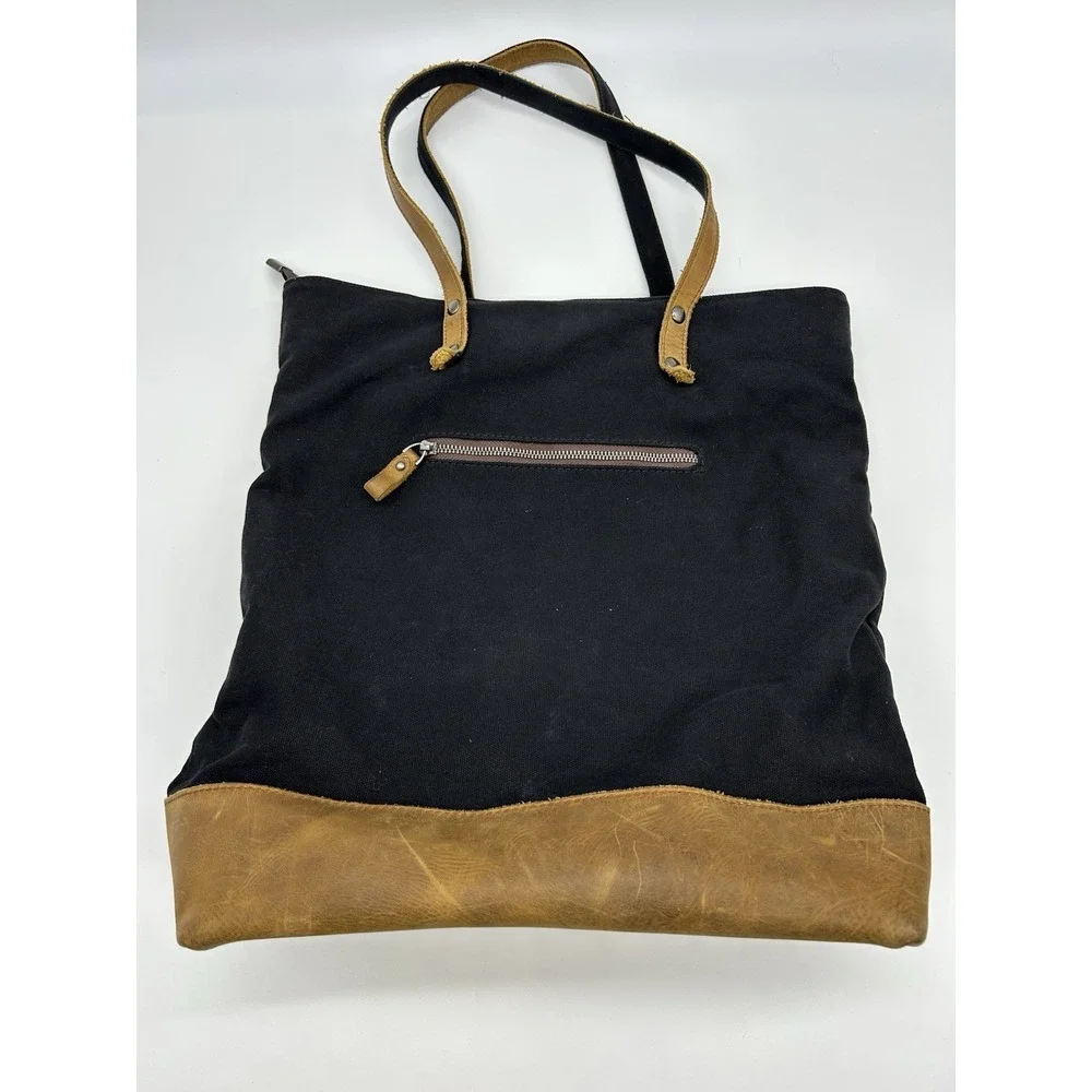 VASCHY Vintage Waxed Canvas Tote Bag Leather Bottom 15.5